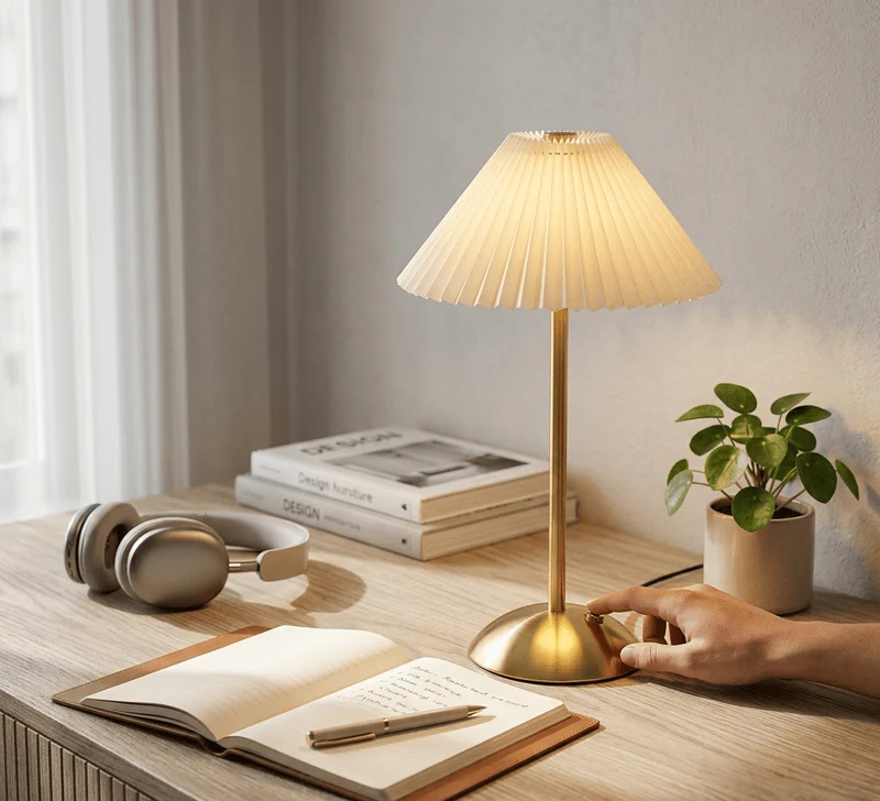 Elegant Pleated LED Desk Lamp